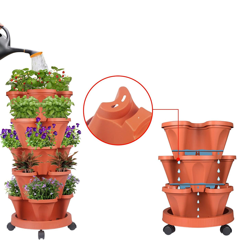 Hansona 5-Tier Stackable Planter, Indoor and Outdoor Gardening Planter with Removable Wheels and Tools