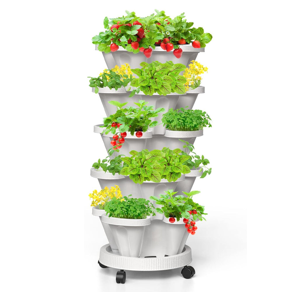 GREENHAVEN 5-Tier Stackable Planter, Indoor and Outdoor Gardening Planter with Removable Wheels and Tools_1