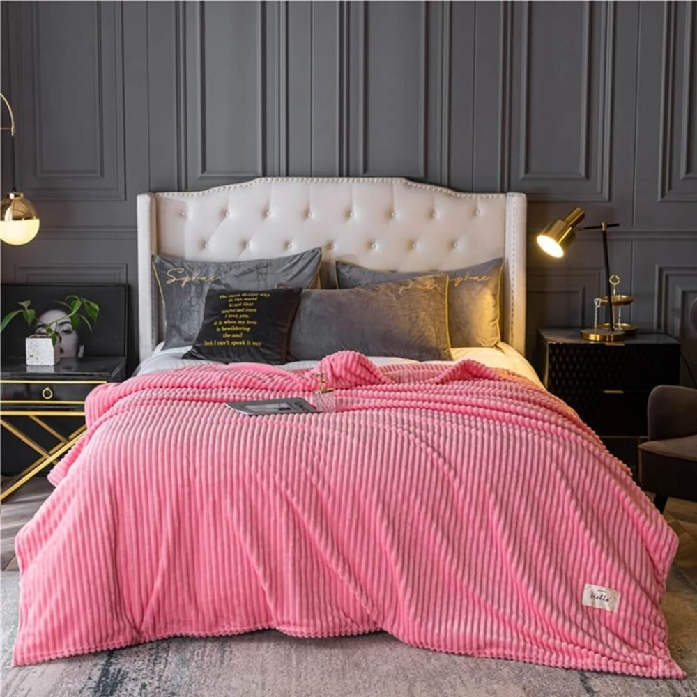 Bed Blanket Cuddly Solid Soft Warm Flannel Throw Sofa Flannel Rug