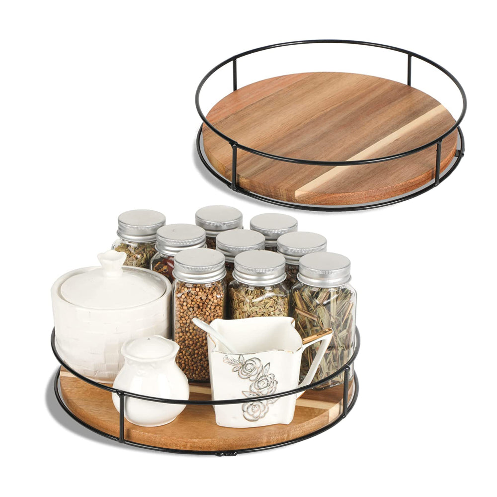 STORFEX 9 Inch Wood Lazy Susan Organizer - Premium Wooden Turntable