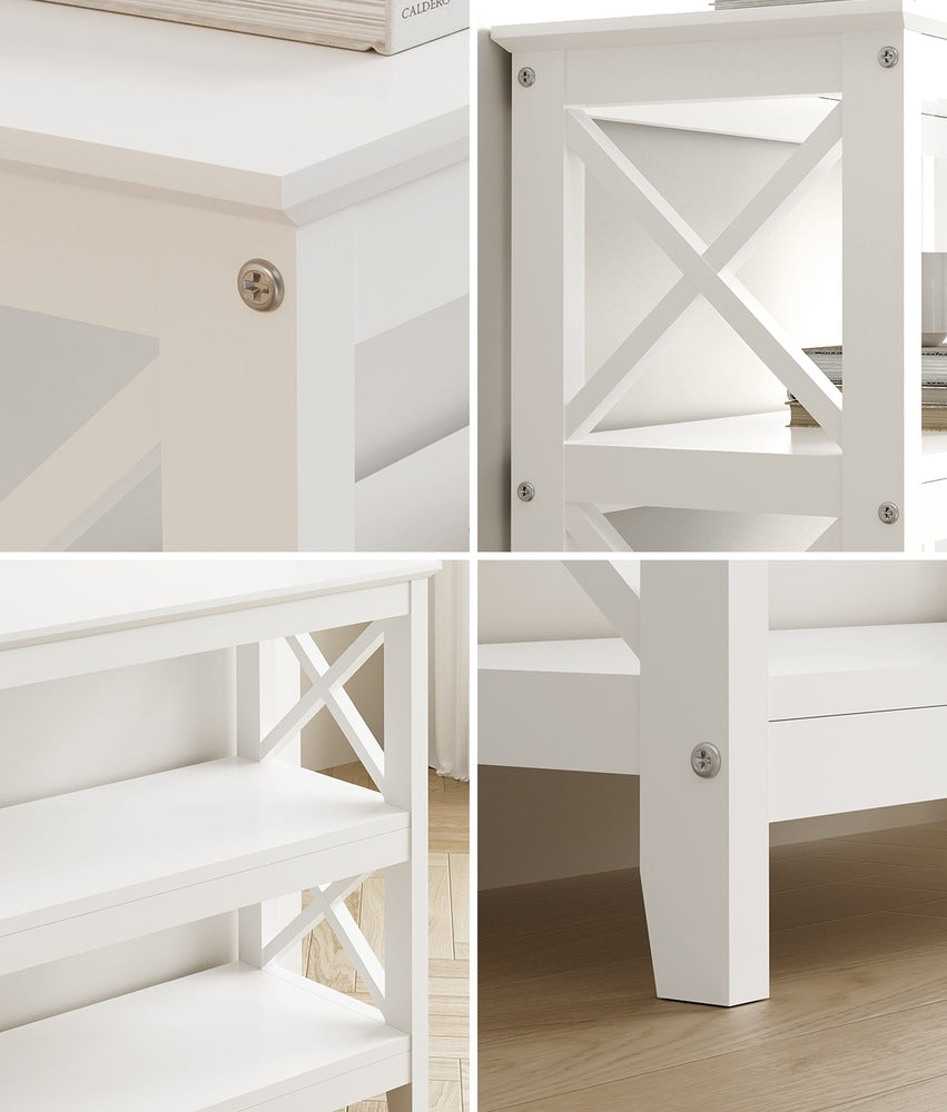 3 Tier Console Table X Design Wooden White