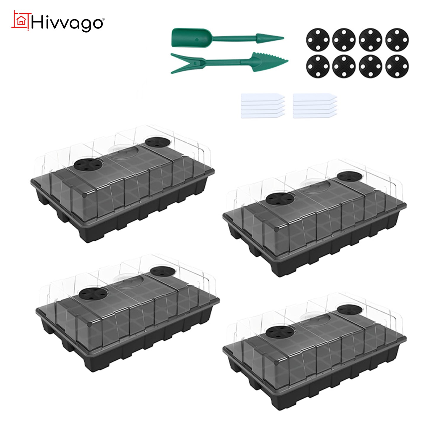 Hivvago Seed Starter Trays 4-Pack – 40 Cell Kits with Ventilated Domes