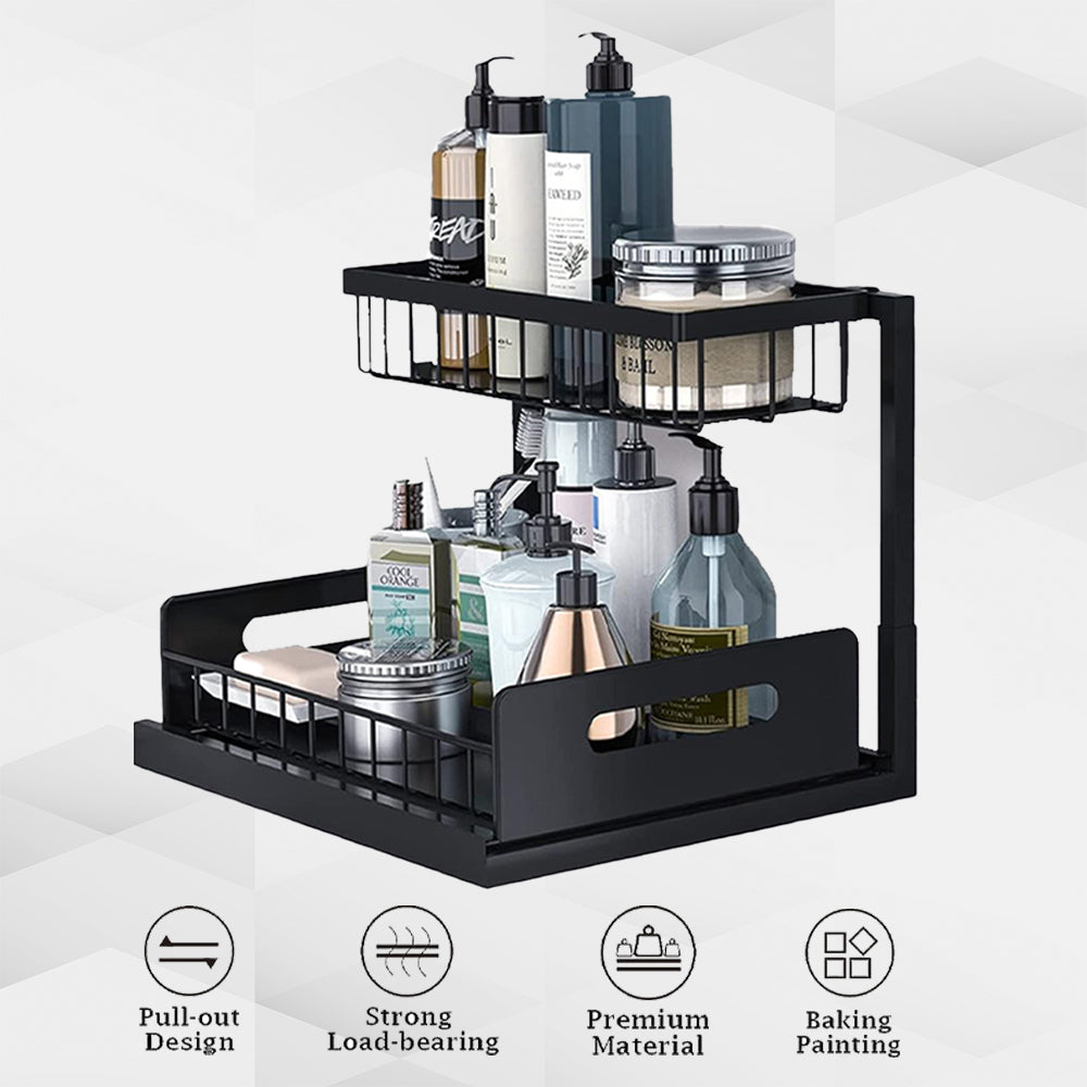 Hivvago 2-Tier Pull-Out Under Sink Organizer Storage Shelf for Kitchen and Bathroom