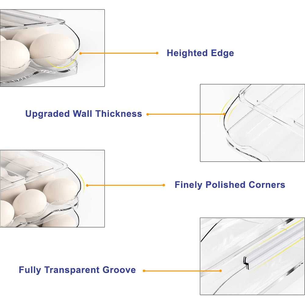 Hivvago 2 Layers Automatic Rolling Clear Egg Refrigerator Organizer with Lid