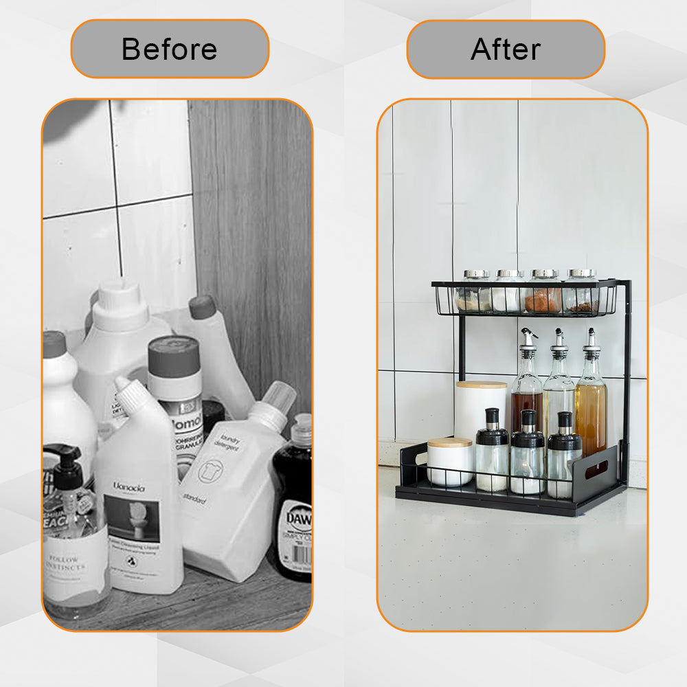 Hivvago 2-Tier Pull-Out Under Sink Organizer Storage Shelf for Kitchen and Bathroom