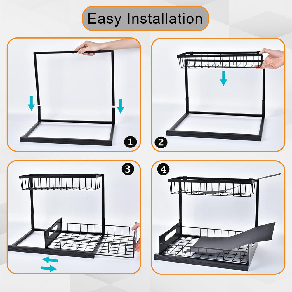 Hivvago 2-Tier Pull-Out Under Sink Organizer Storage Shelf for Kitchen and Bathroom