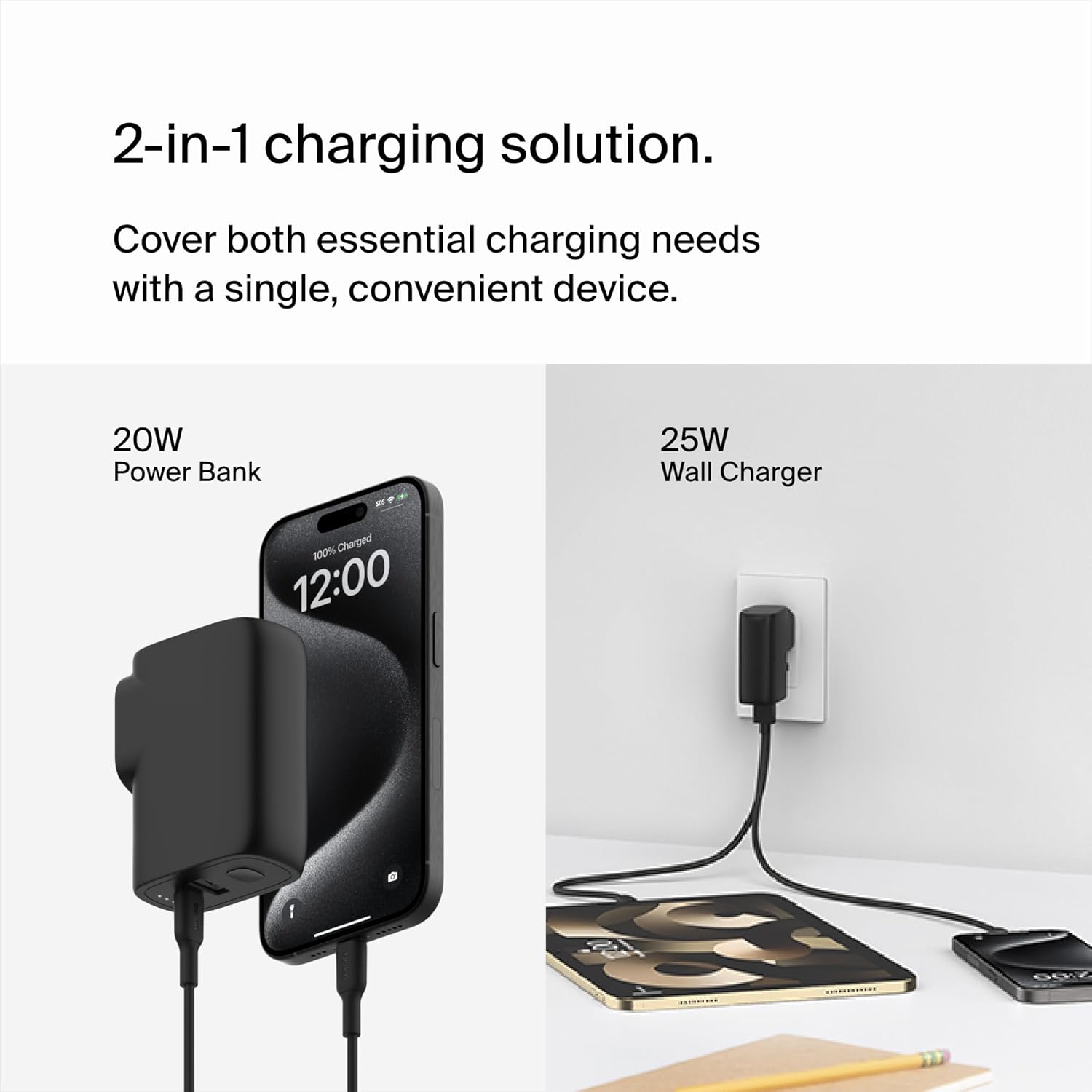 Belkin BoostCharge Hybrid Wall Charger 25W + Power Bank 5K with Travel Adapter Kit