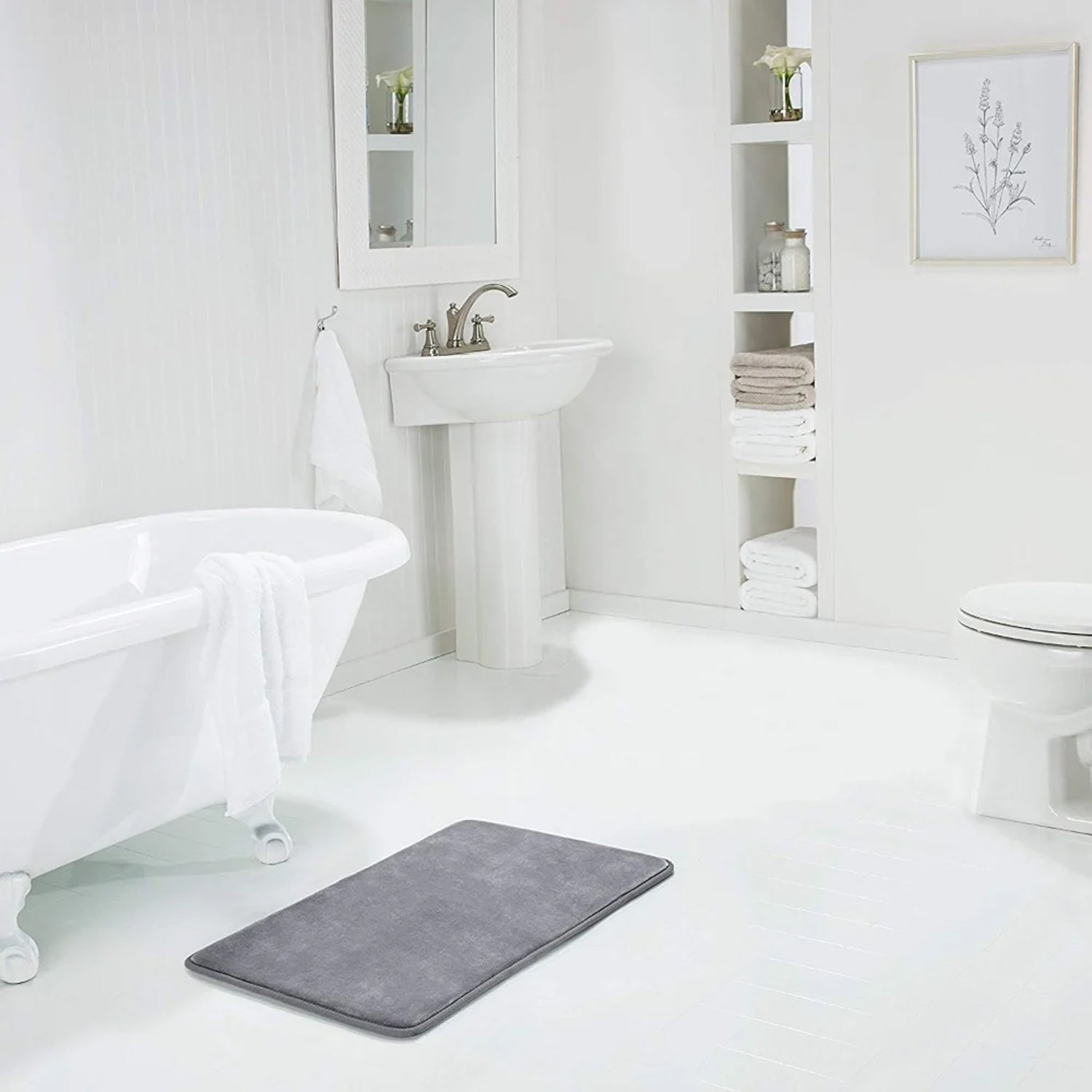 Hivvago Thick Memory Foam Bath Mat – Soft Velvet, Non-Slip, Grey Rug