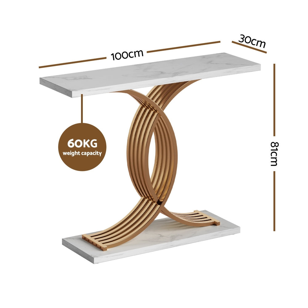Artiss Console Table Marble Effect White and Gold