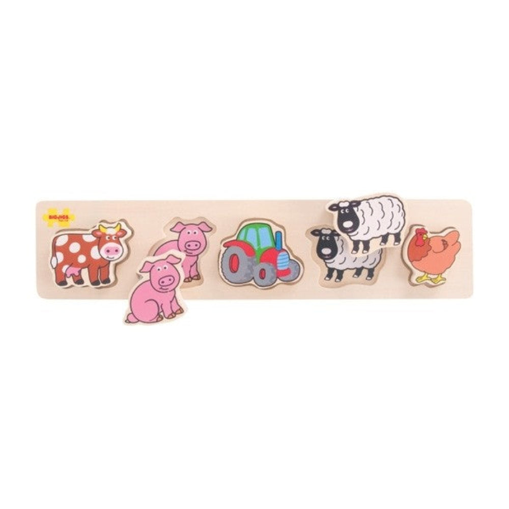 Bigjigs Toys Chunky Farm Animals Lift and Match Wooden Puzzle Toddler Learning Toy
