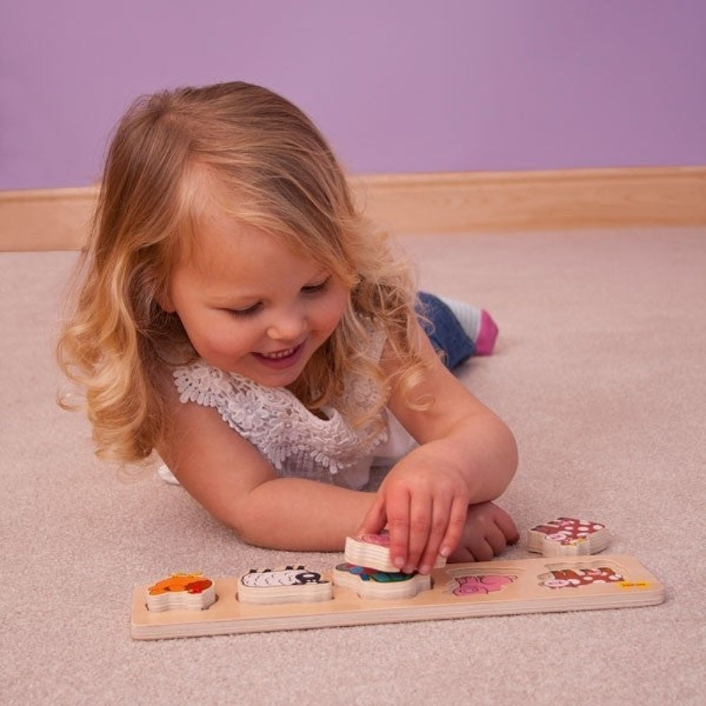 Bigjigs Toys Chunky Farm Animals Lift and Match Wooden Puzzle Toddler Learning Toy