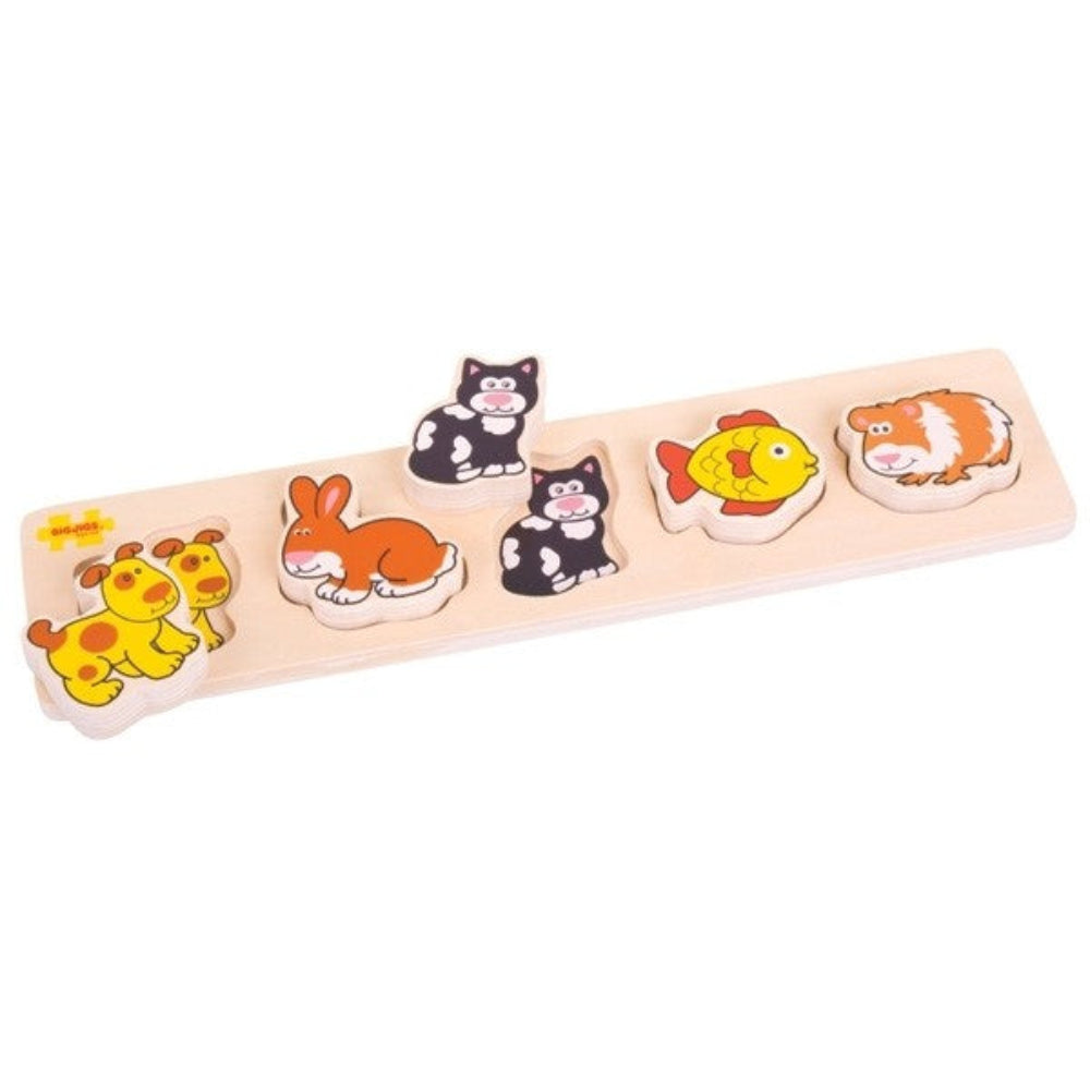Bigjigs Toys Chunky Pets Lift and Match Wooden Puzzle for Toddler