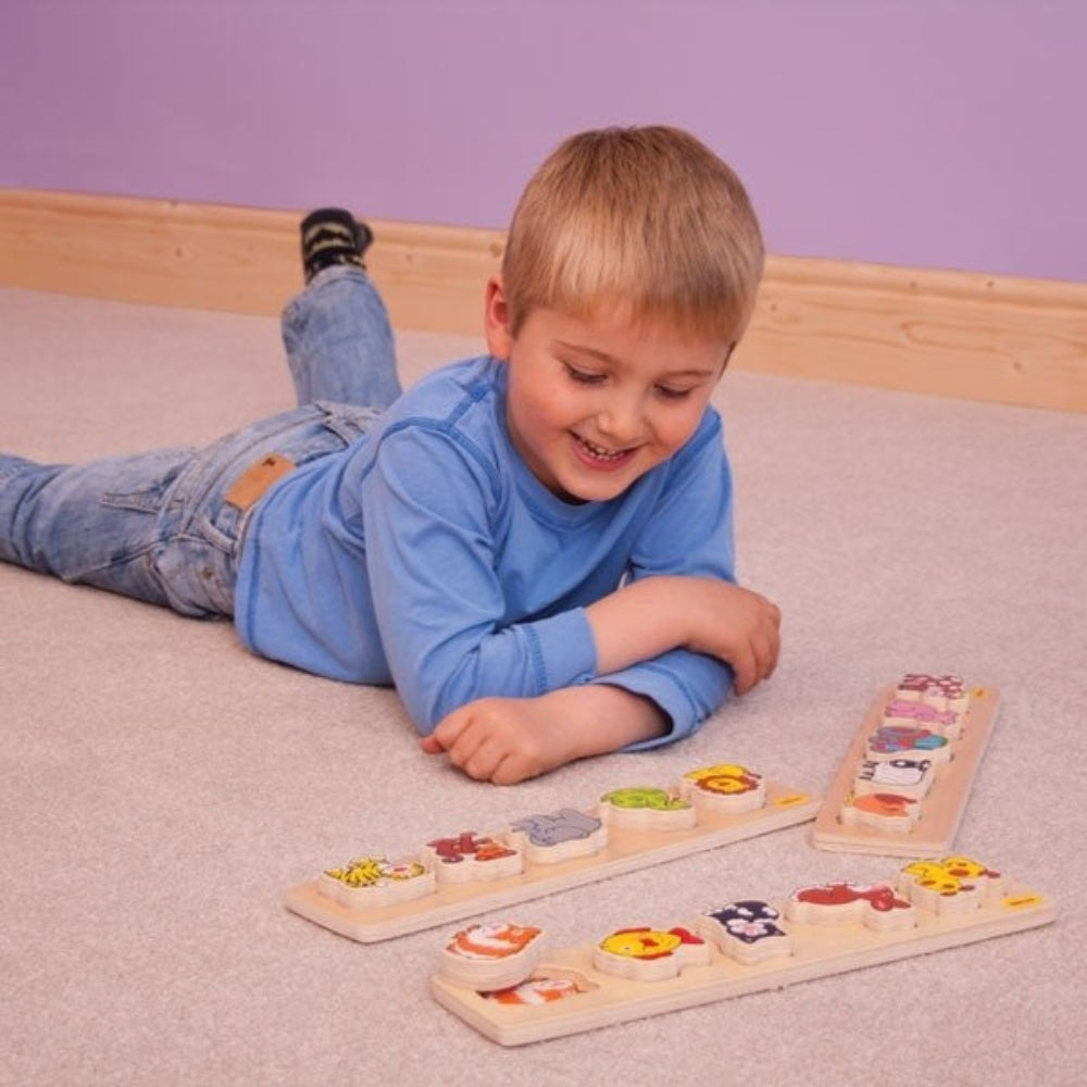Bigjigs Toys Chunky Lift and Match Wooden Puzzle Educational Toddler Puzzle Toy