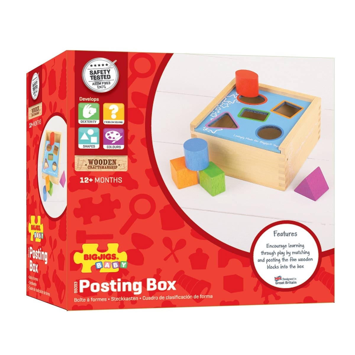Bigjigs Toys Wooden First Posting Box for Toddlers Montessori Inspired Shape Sorting Toy