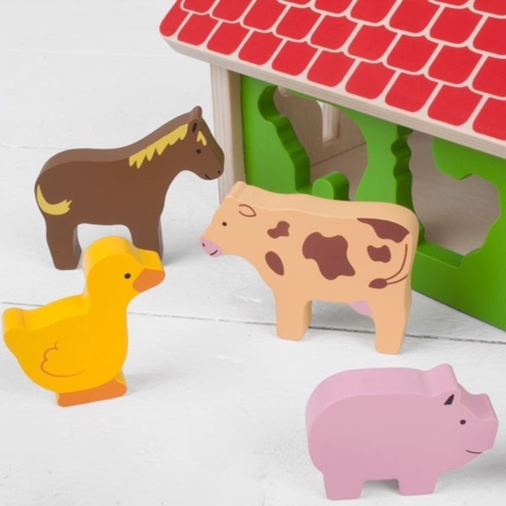 Bigjigs Toys Educational Wooden Farmhouse Shape Sorter Toy for Toddlers