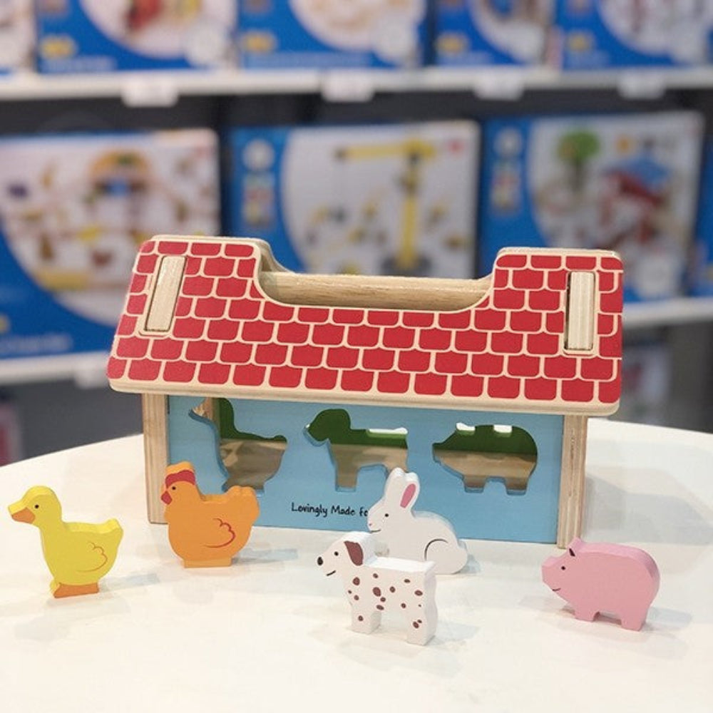 Bigjigs Toys Educational Wooden Farmhouse Shape Sorter Toy for Toddlers