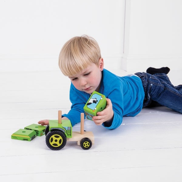 Bigjigs Toys Stacking Tractor Wooden Stacking Toy for Kids