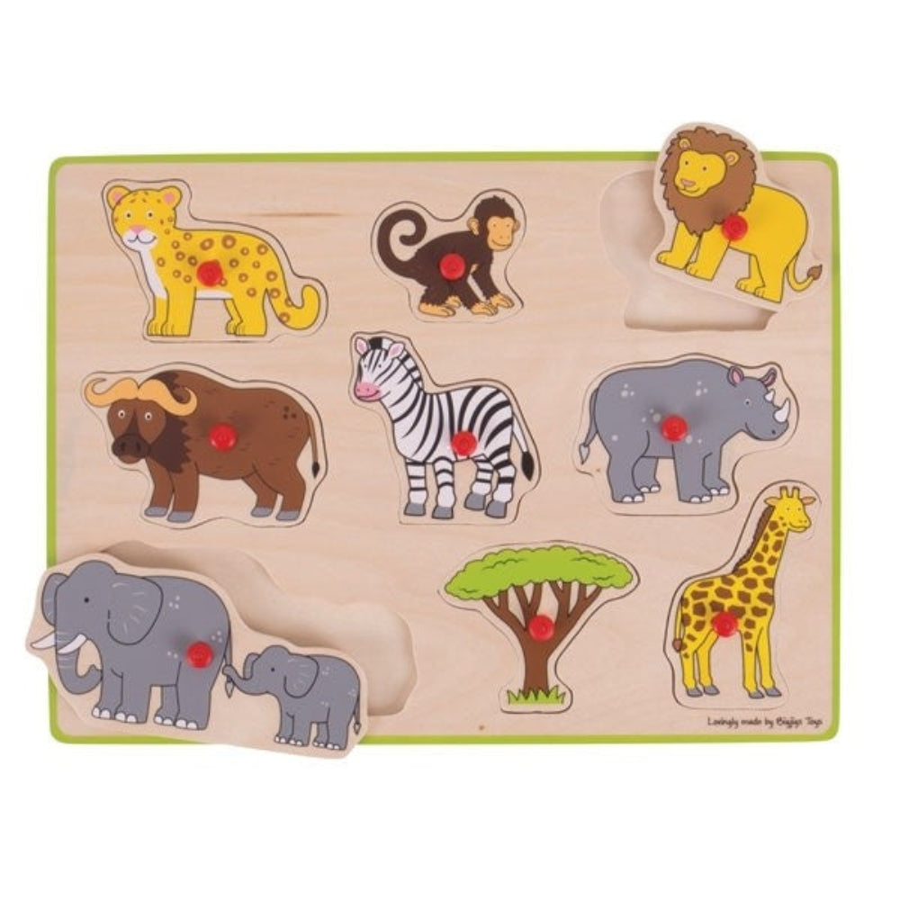 Bigjigs Toys Safari Animal Lift Out Puzzle Wooden Toddler Toy