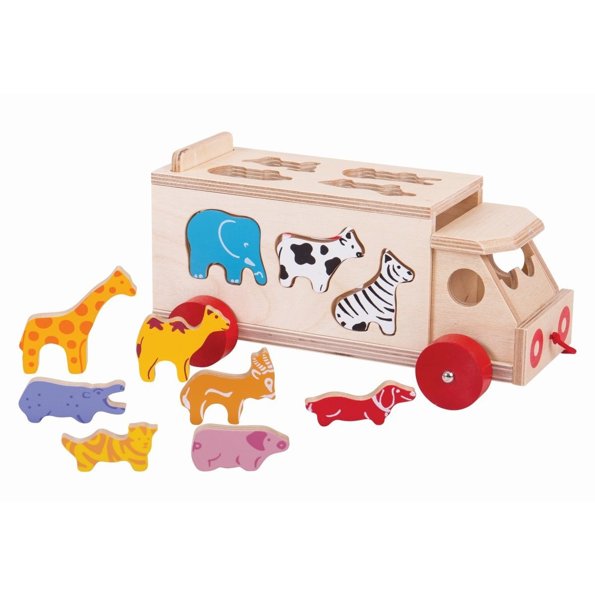 Bigjigs Toys Animal Shape Lorry Wooden Shape Sorting Truck for Kids