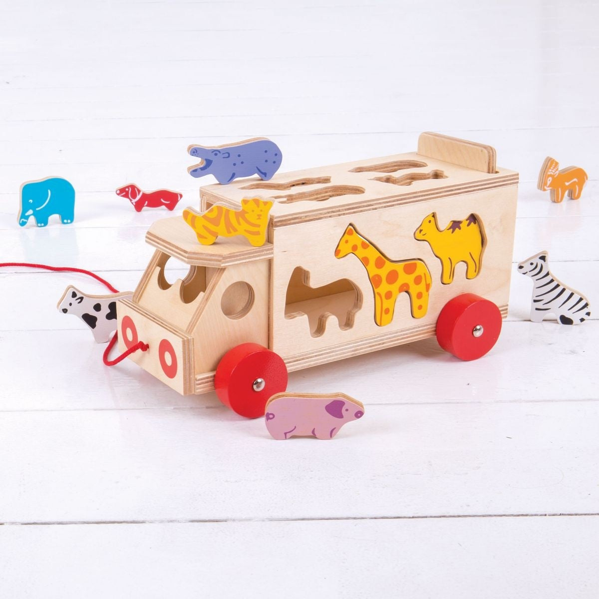 Bigjigs Toys Animal Shape Lorry Wooden Shape Sorting Truck for Kids