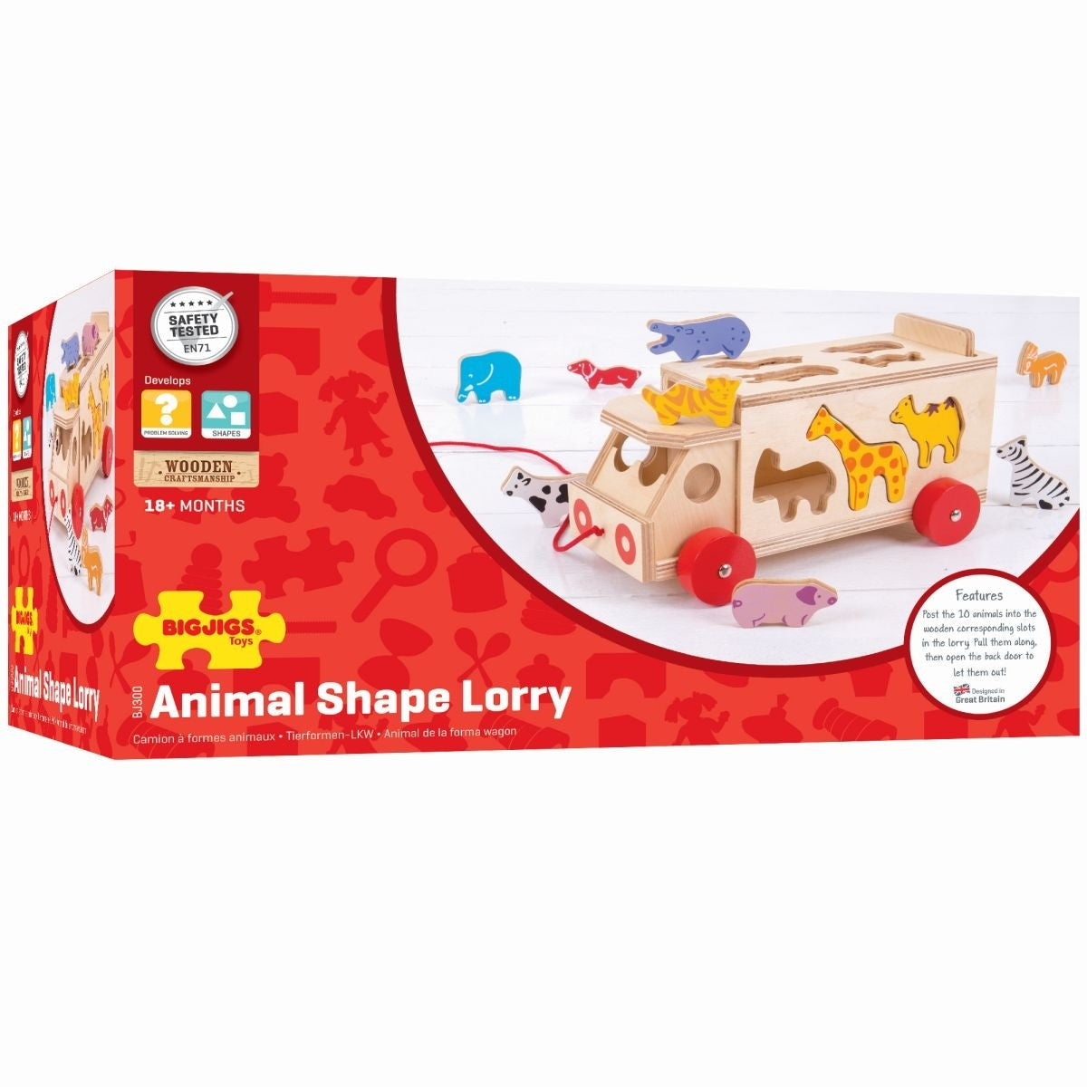 Bigjigs Toys Animal Shape Lorry Wooden Shape Sorting Truck for Kids
