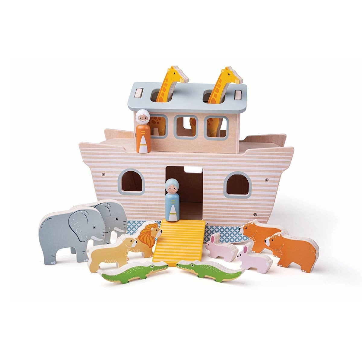 Bigjigs Toys FSC Certified Wooden Noah’s Ark Animal Figurines Play Set for Kids
