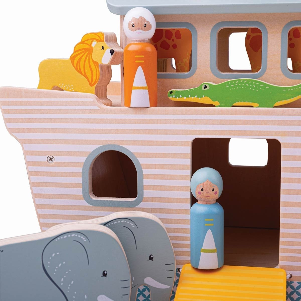 Bigjigs Toys FSC Certified Wooden Noah’s Ark Animal Figurines Play Set for Kids