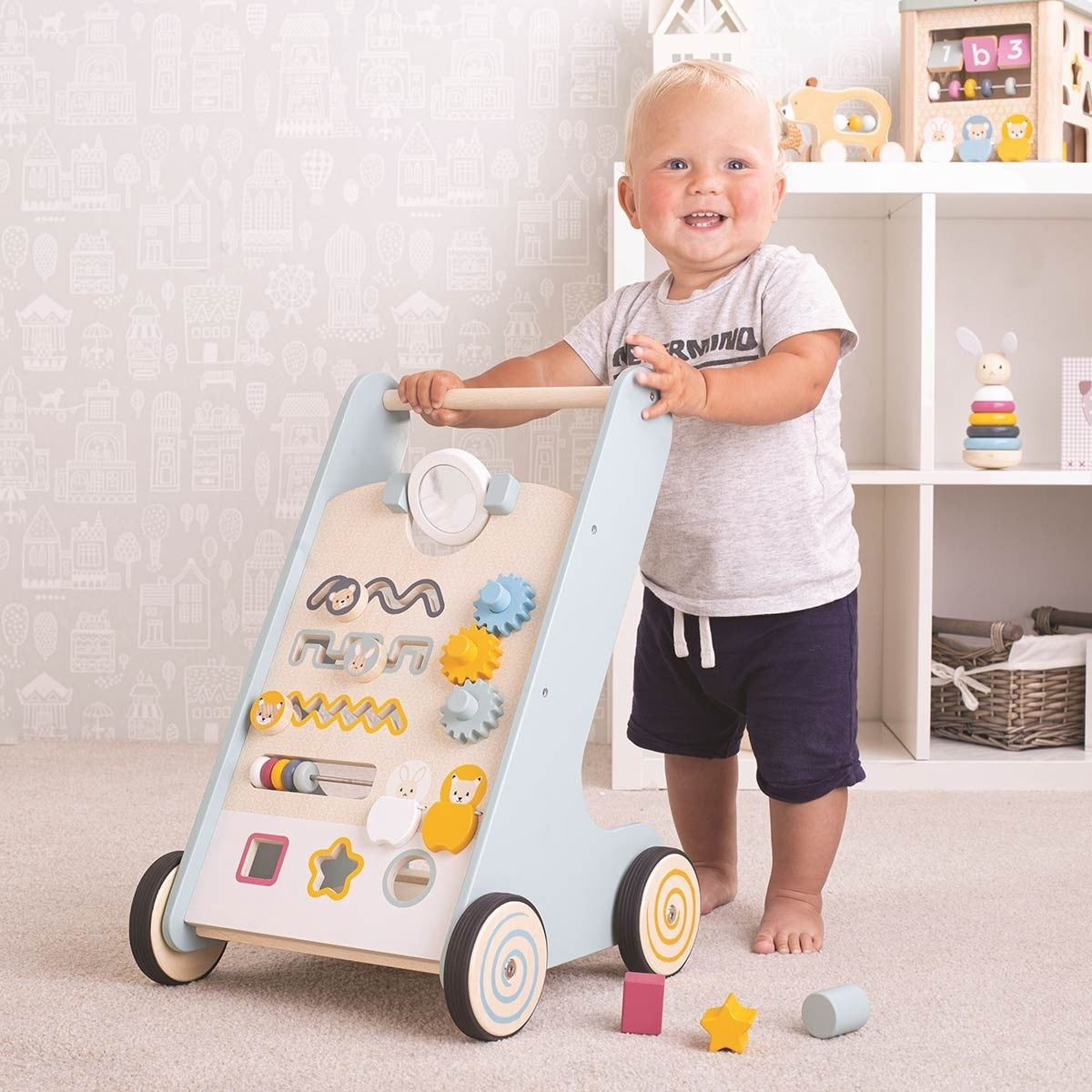 Bigjigs Toys FSC Wooden Activity Walker for Toddlers Earth Friendly Baby Push Walker