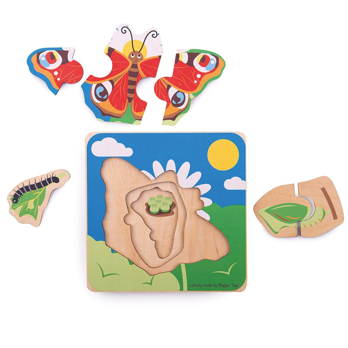Bigjigs Toys Educational Butterfly Lifecycle Layer Wooden Puzzle for Kids