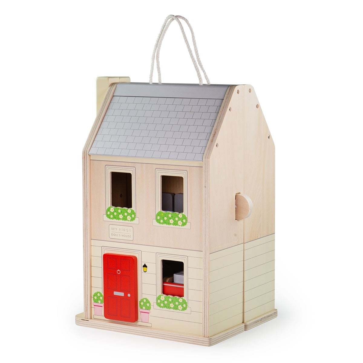 Bigjigs Toys Folding Dolls House Set Wooden Dollhouse with Furniture, Car & Peg People