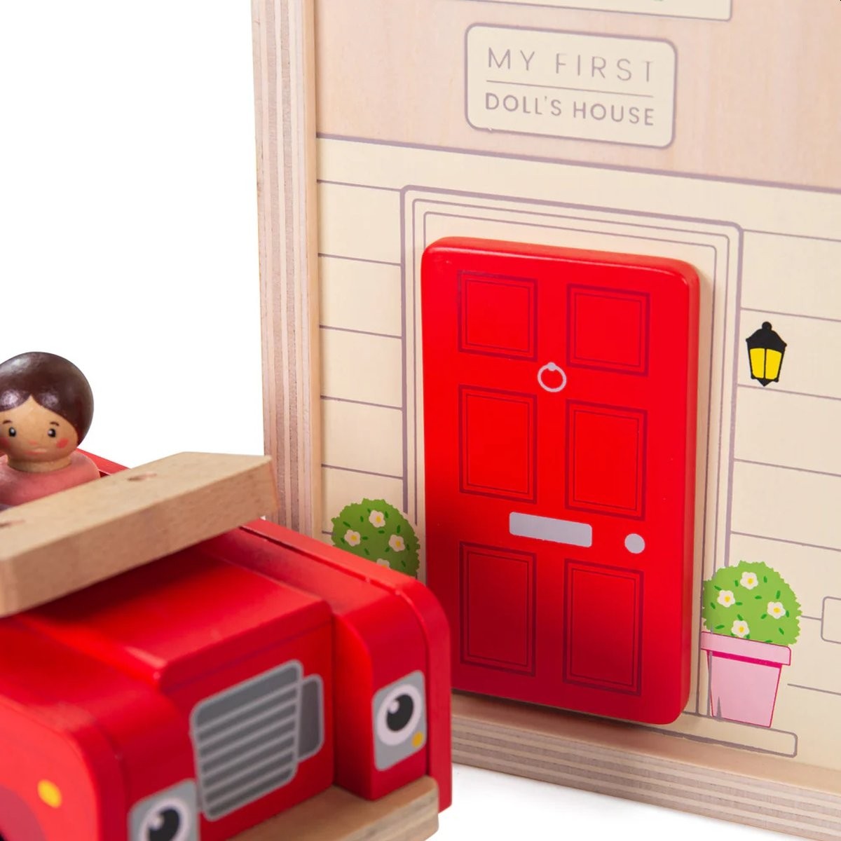 Bigjigs Toys Folding Dolls House Set Wooden Dollhouse with Furniture, Car & Peg People