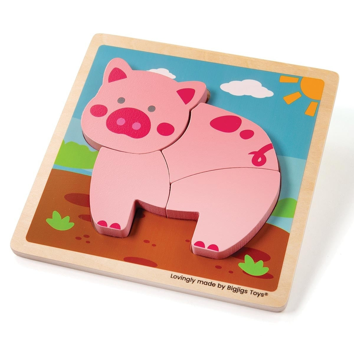 Bigjigs Toys Wooden Chunky Lift-Out Pig 4-Piece Toddler Puzzle