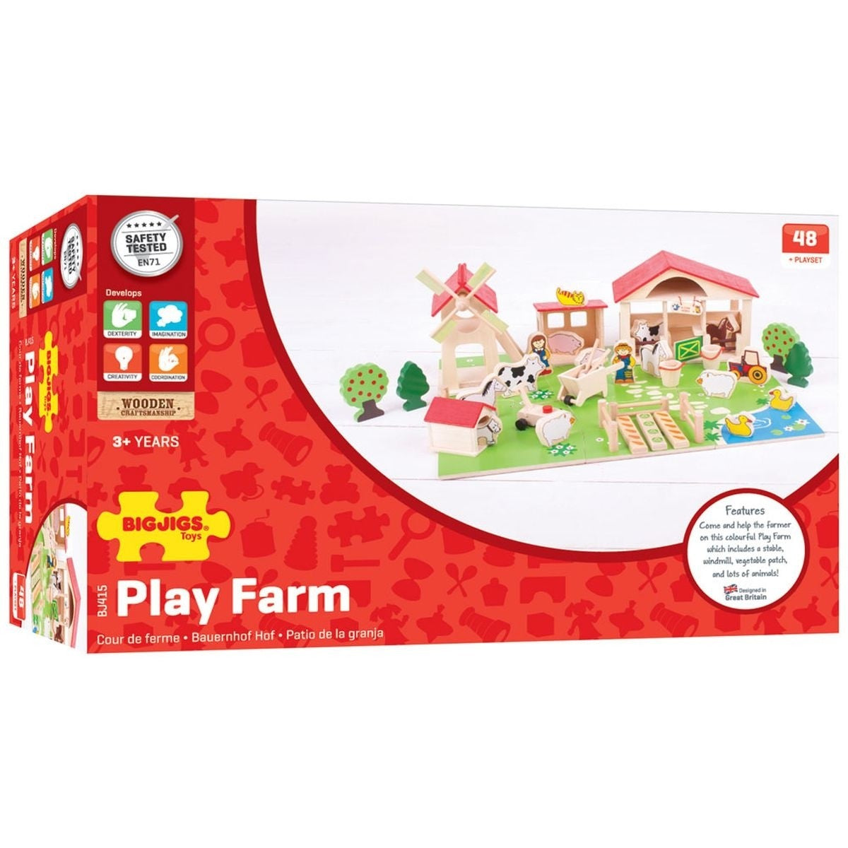 Bigjigs Toys Wooden Play Farm Set Pretend Play Animal Barn Toy for Kids