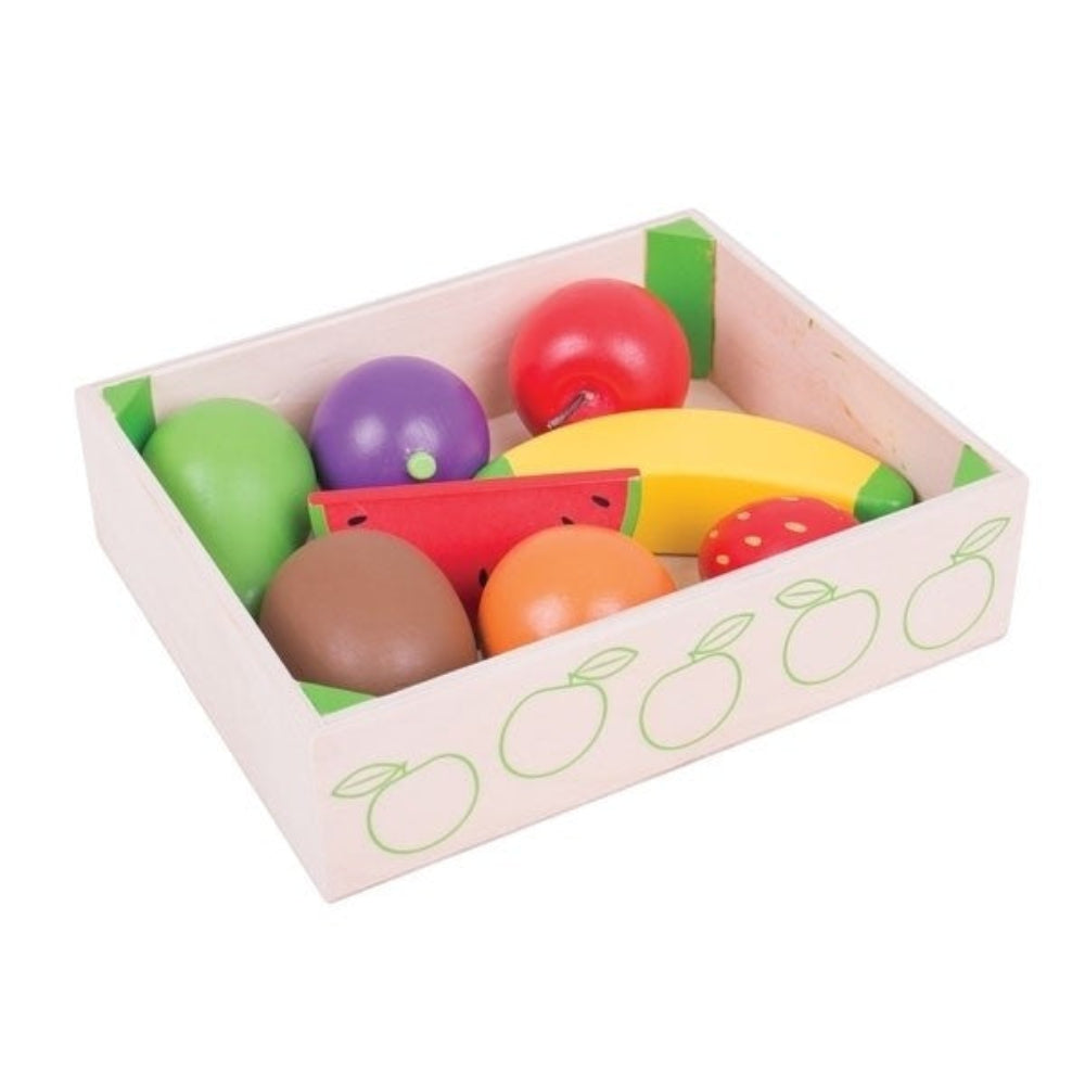 Bigjigs Toys Pretend Play Wooden Fruit Crate Food Set for Kids