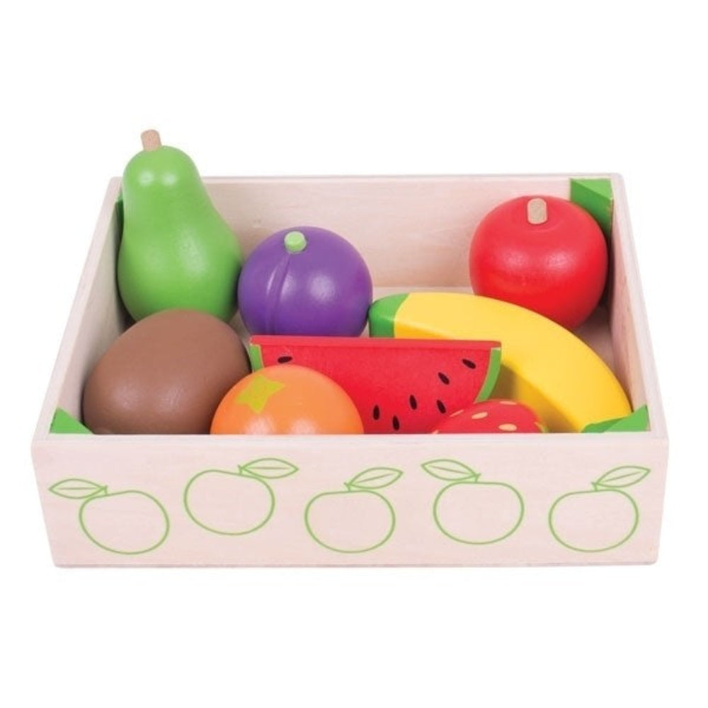 Bigjigs Toys Pretend Play Wooden Fruit Crate Food Set for Kids