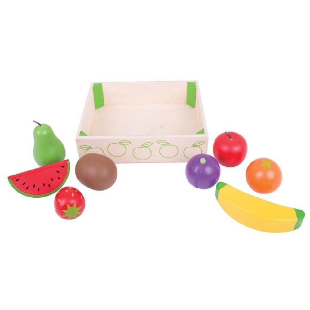 Bigjigs Toys Pretend Play Wooden Fruit Crate Food Set for Kids