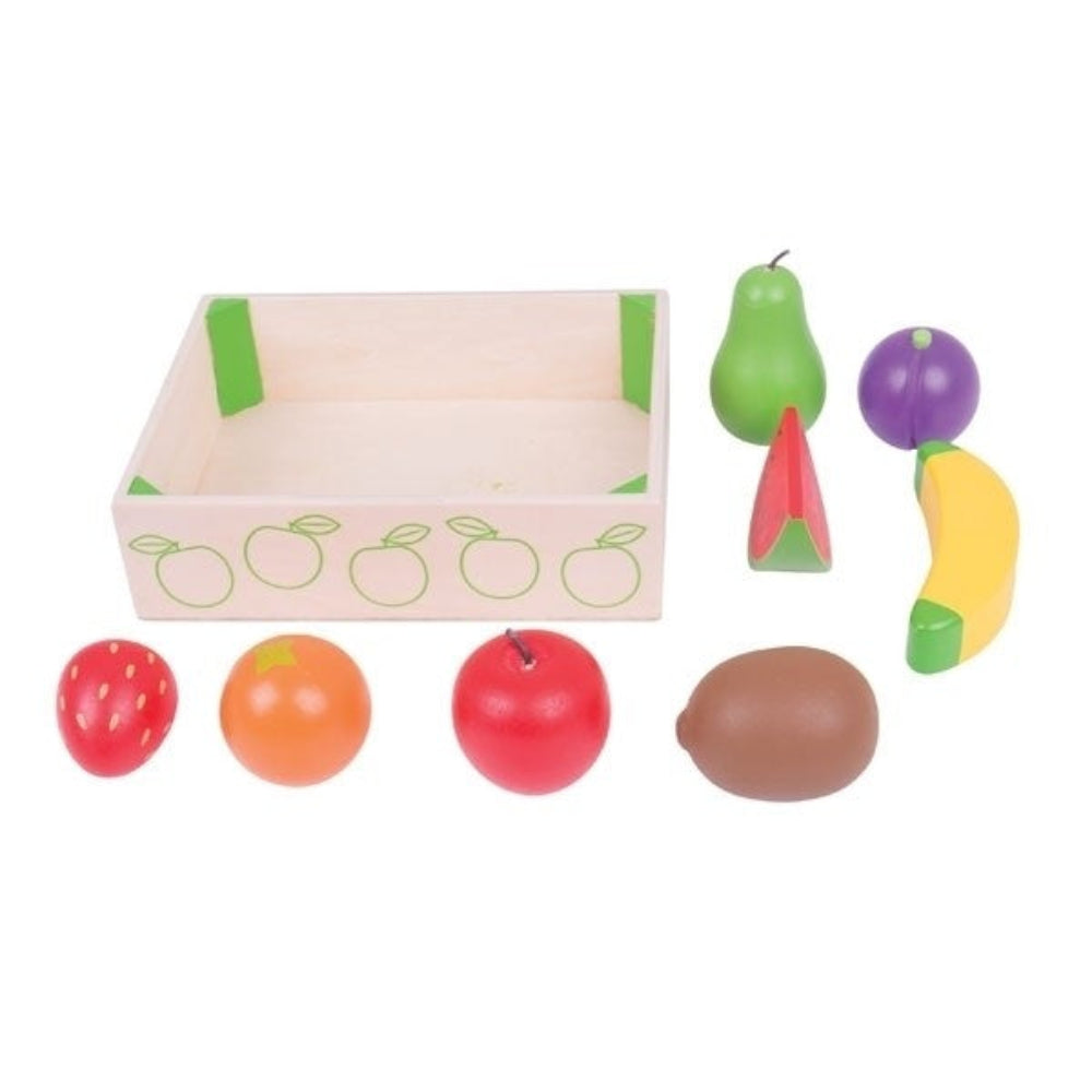 Bigjigs Toys Pretend Play Wooden Fruit Crate Food Set for Kids