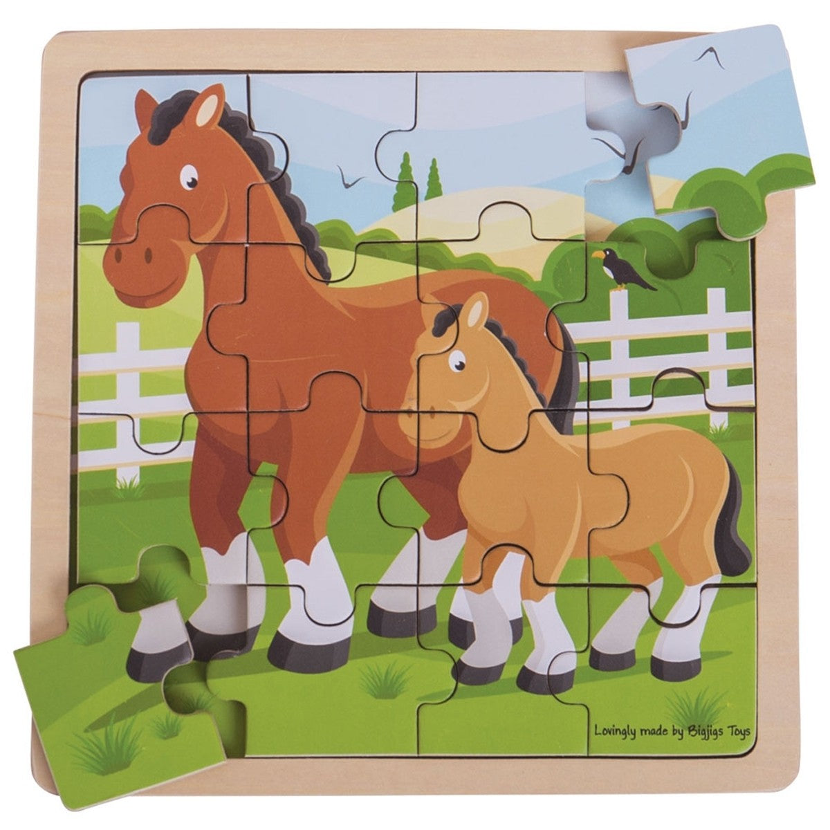 Bigjigs Toys Wooden Animal Matching Horse and Foal Puzzle for Kids