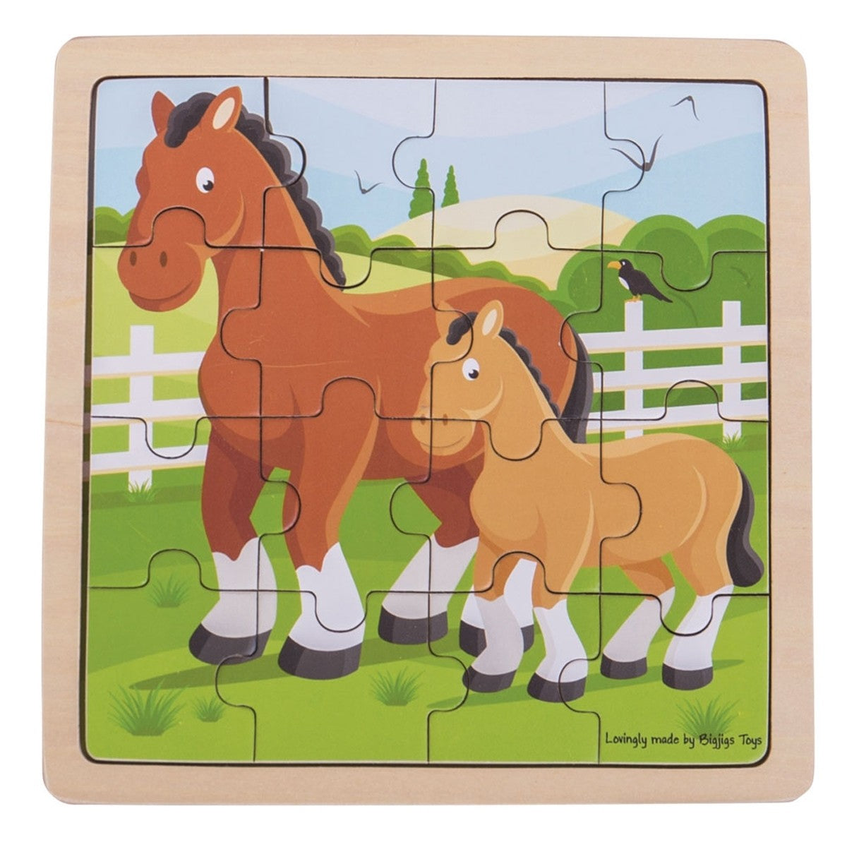 Bigjigs Toys Wooden Animal Matching Horse and Foal Puzzle for Kids