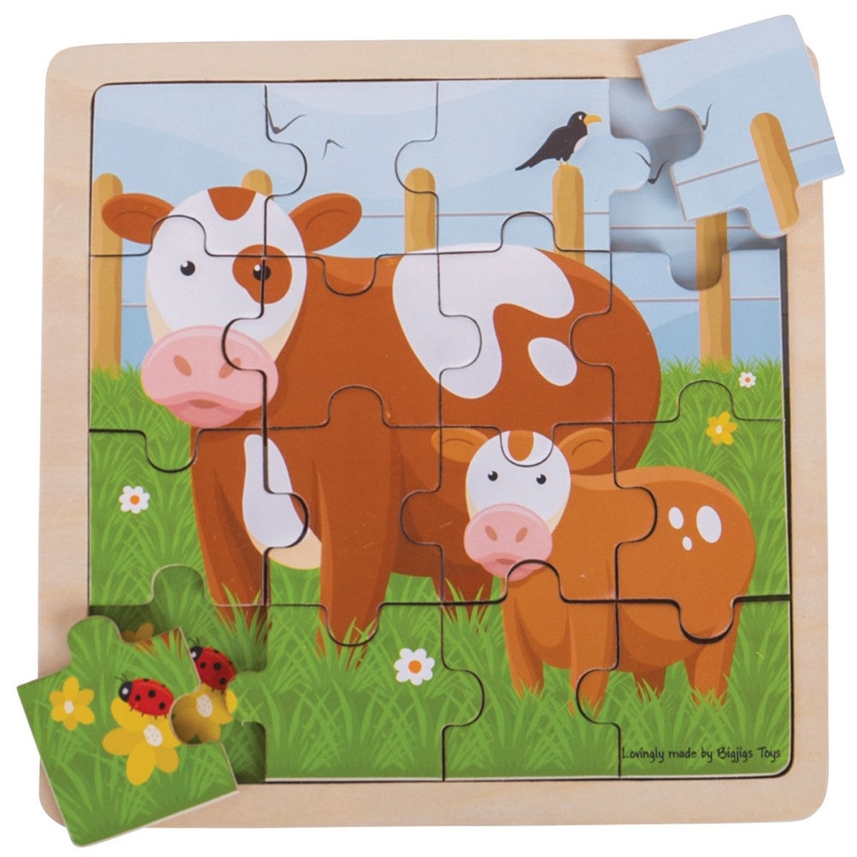 Bigjigs Toys Puzzle Calf & Cow Wooden Animal Puzzle for Kids