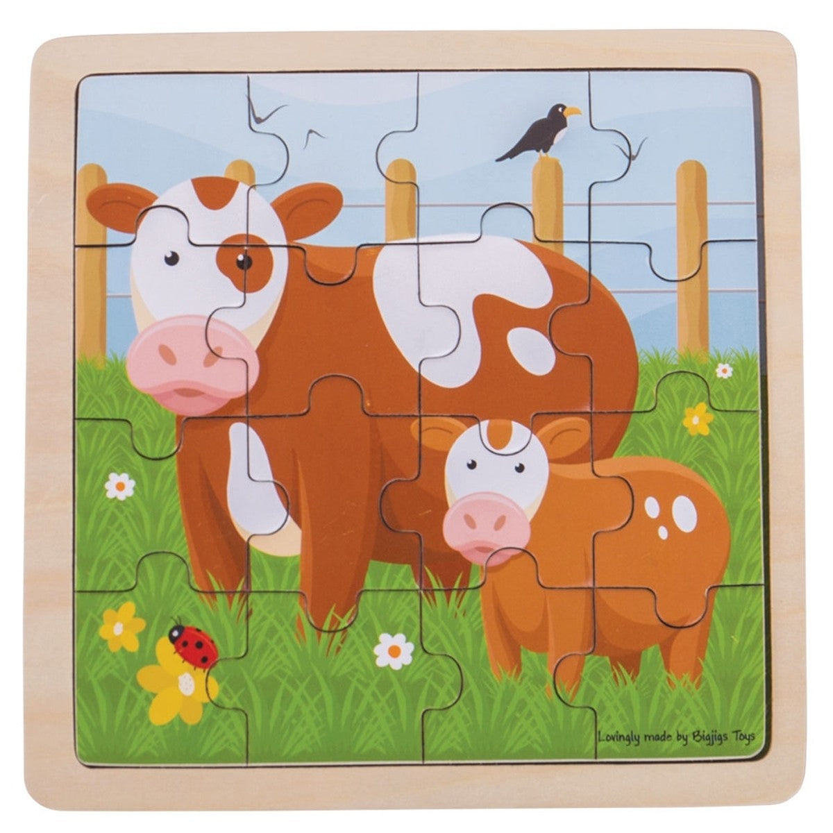 Bigjigs Toys Puzzle Calf & Cow Wooden Animal Puzzle for Kids
