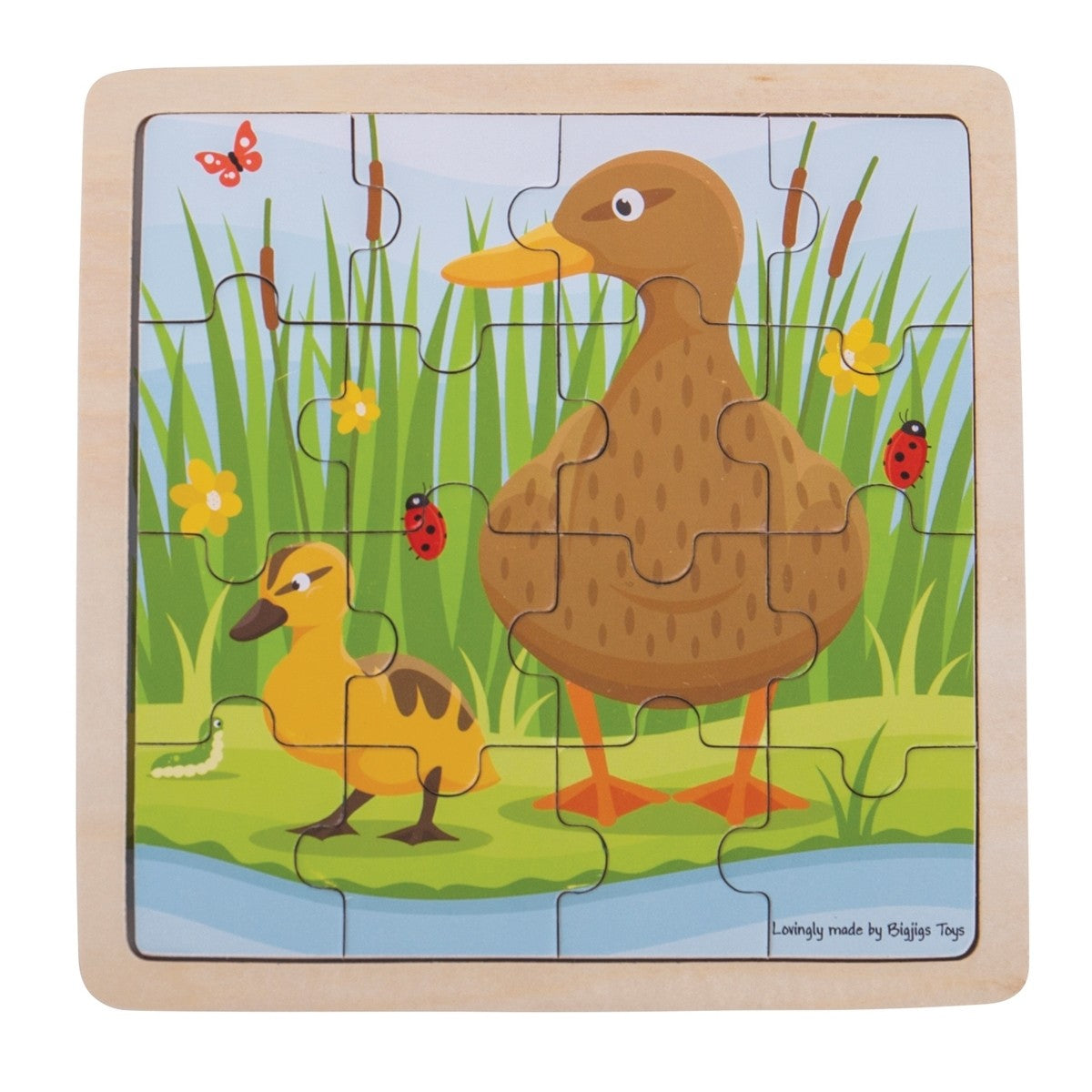 Bigjigs Toys Wooden Duck and Duckling Puzzle Animal Themed Learning Toy for Kids