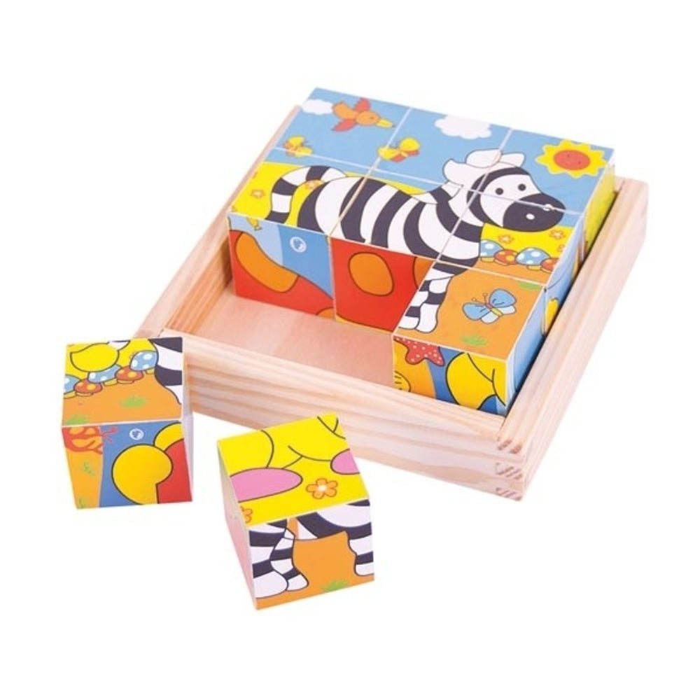 Bigjigs Toys Wooden Animal Matching Safari Cube Puzzle for Kids