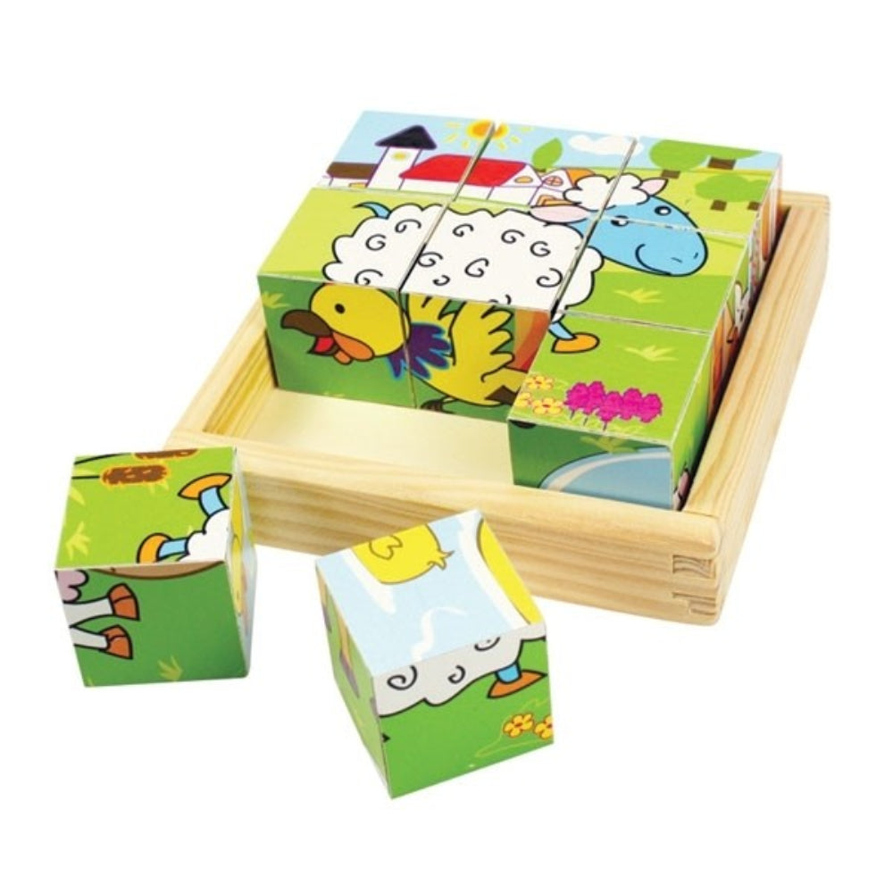 Bigjigs Toys Wooden Animal Cube Puzzle Toy for Kids