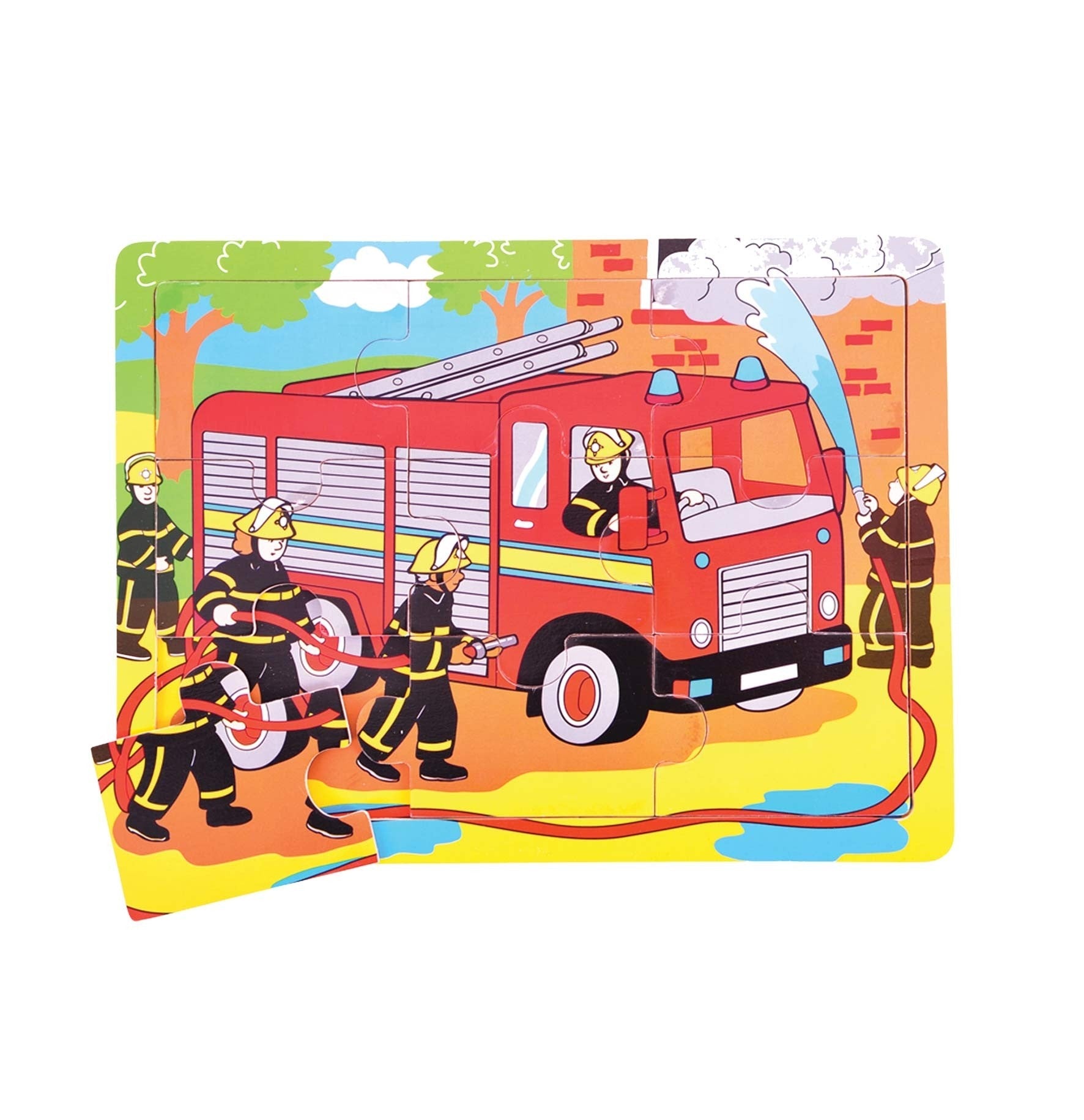 Bigjigs Toys Wooden Medium Fire Engine Tray Puzzle for Kids