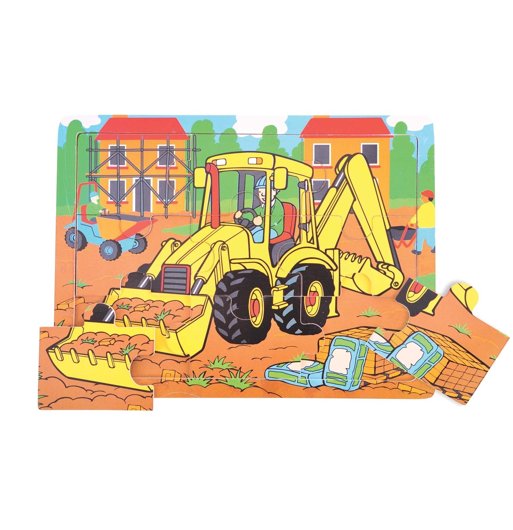 Bigjigs Toys Digger Medium Tray Puzzle Wooden Construction Vehicle Puzzle for Kids