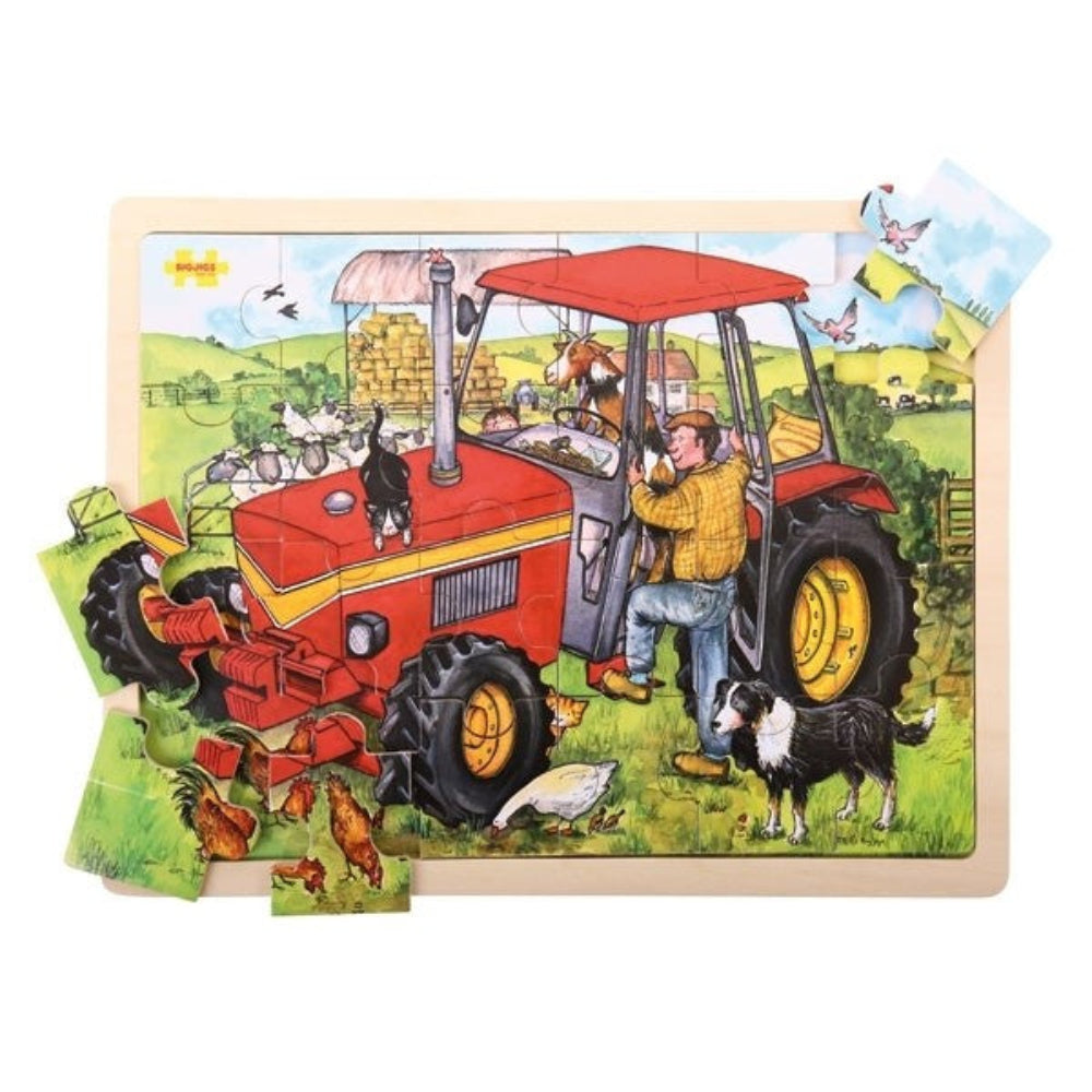Bigjigs Toys Wooden 24-Piece Large Tractor Tray Puzzle for Kids