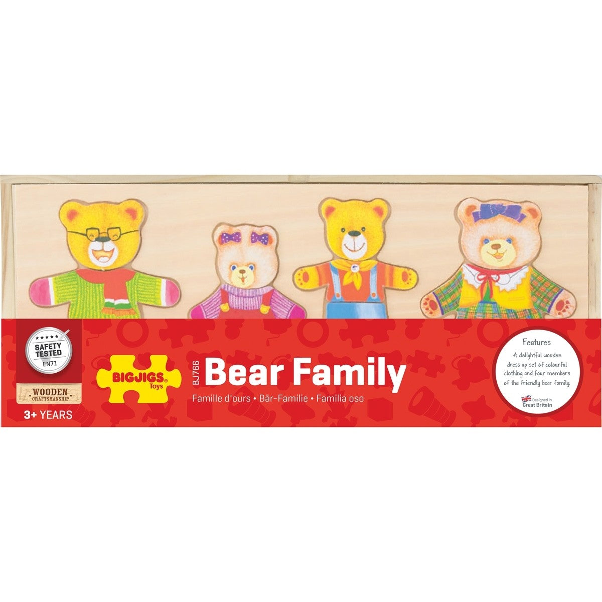 Bigjigs Toys Wooden Mix and Match Bear Family Dress Up Puzzle for Kids