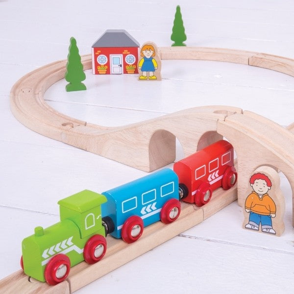 Bigjigs Rail Figure of Eight Train Set Wooden Railway Starter Track with Train