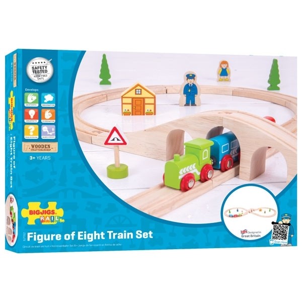 Bigjigs Rail Figure of Eight Train Set Wooden Railway Starter Track with Train